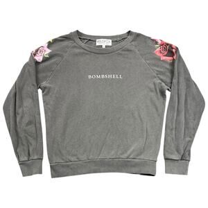 Wildfox Bombshell Sweatshirt Gray Floral Shoulder Graphic Crewneck - S
